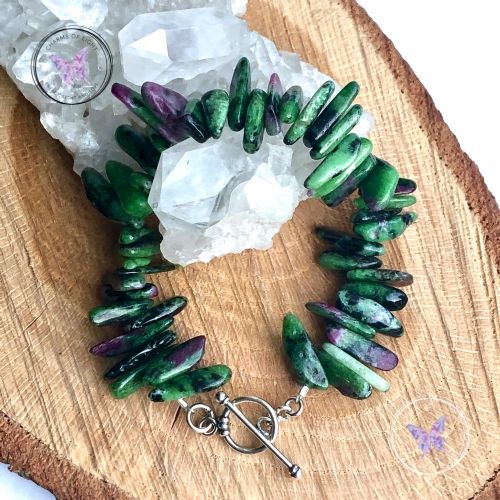 Anyolite Ruby Zoisite Chip Bracelet With Toggle Clasp